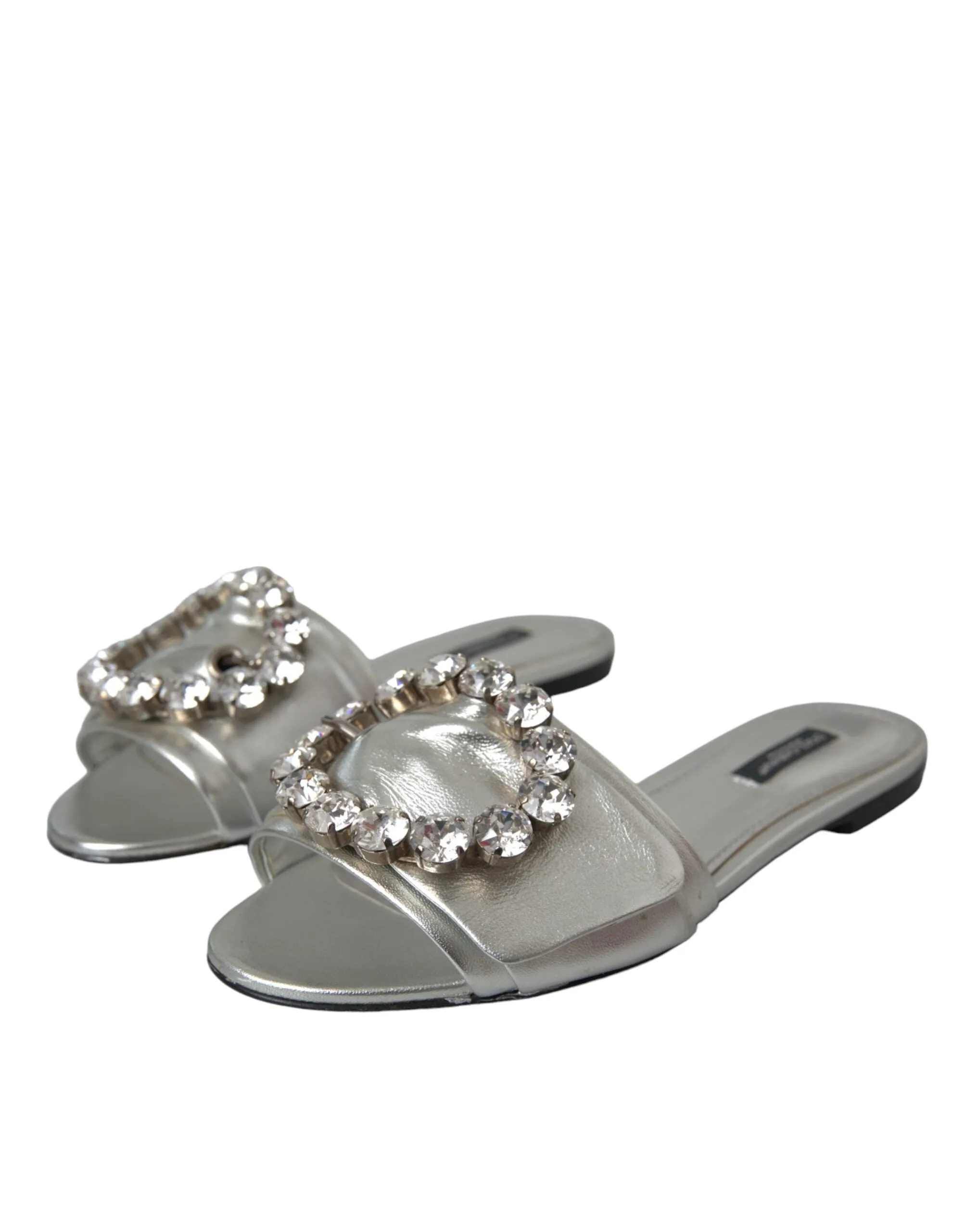 Dolce & Gabbana Crystal Leather Flat Sandals