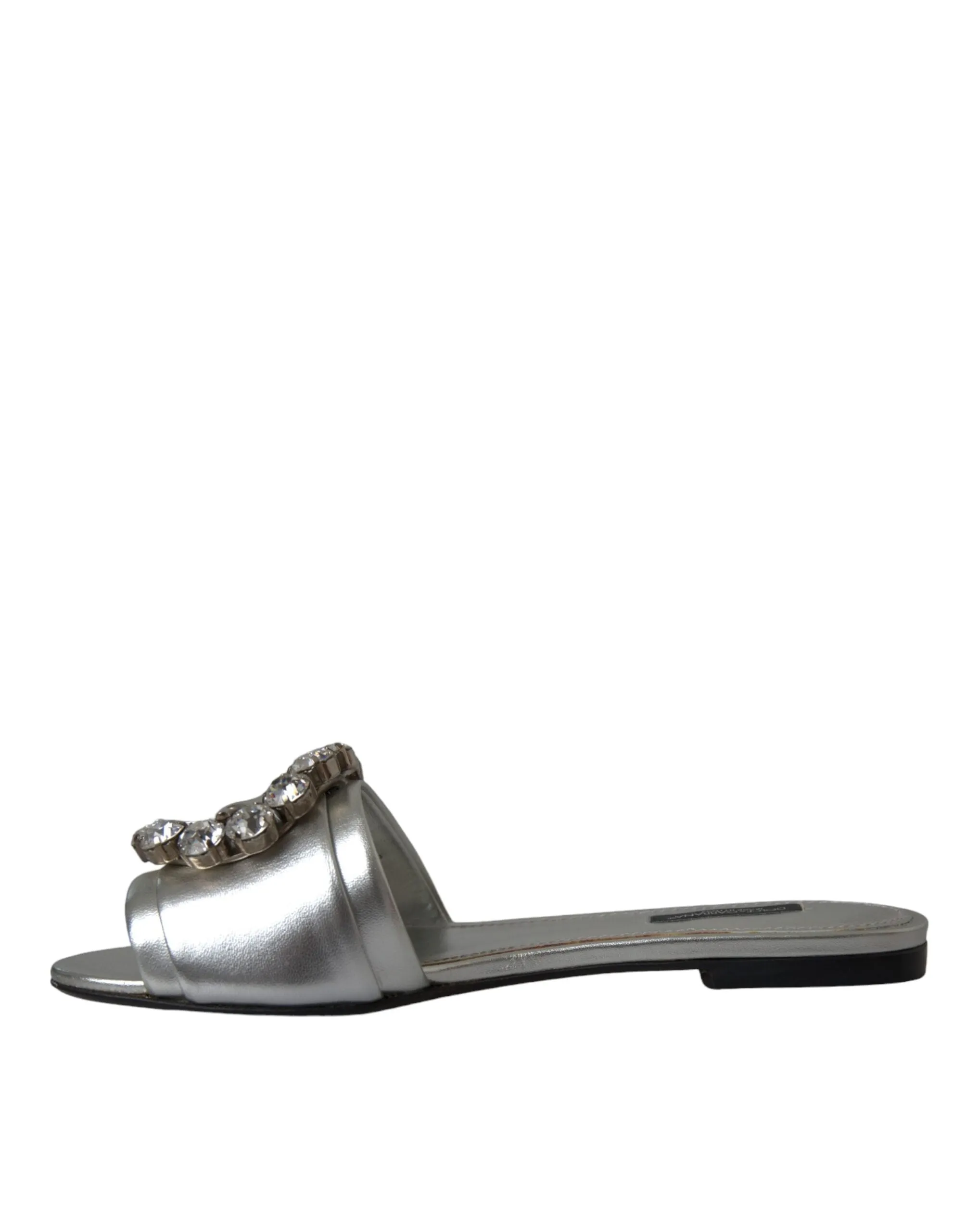 Dolce & Gabbana Crystal Leather Flat Sandals
