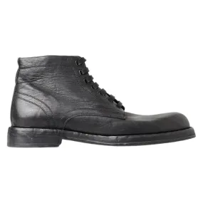 Dolce & Gabbana Equisite Black Lace-Up Leather Boots