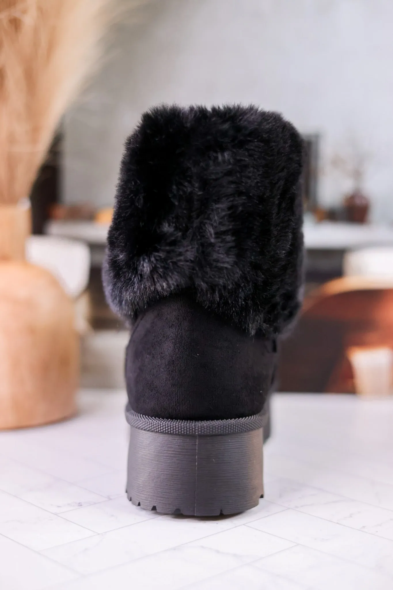 Everlie Black Faux Fur Booties
