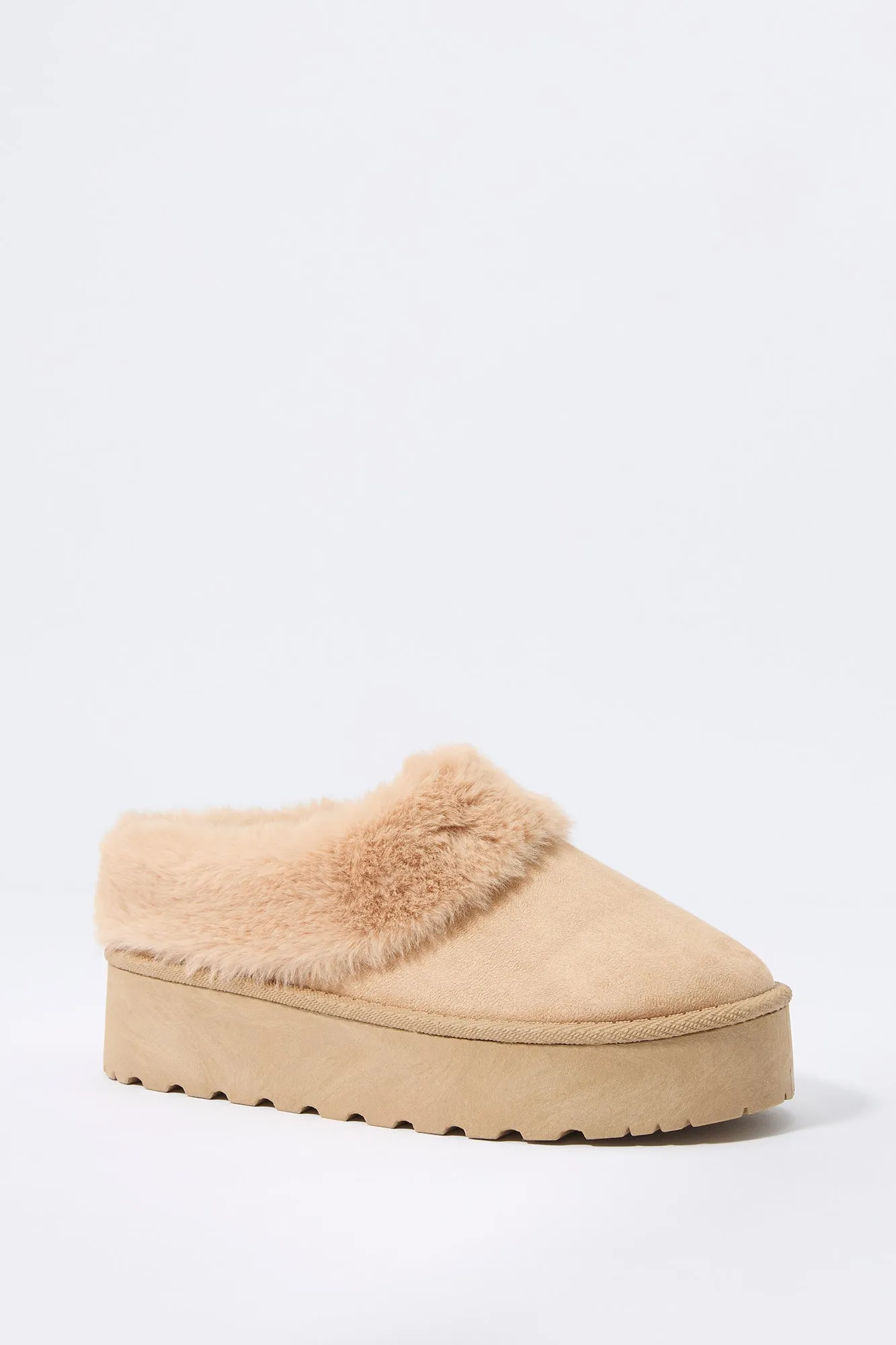 Faux Fur Collared Platform Slipper Bootie