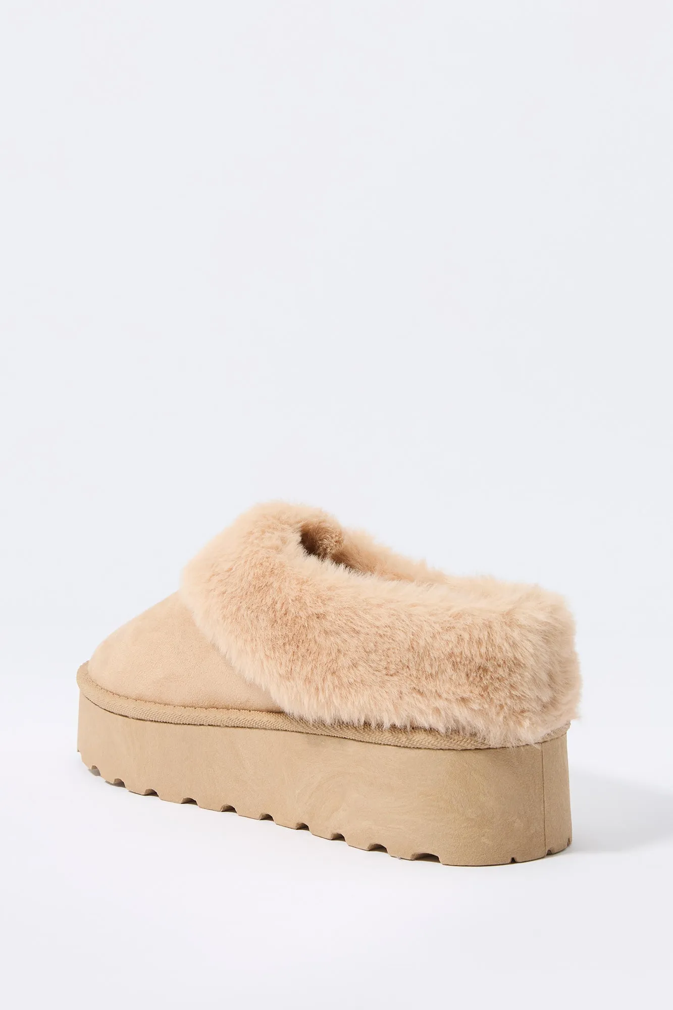 Faux Fur Collared Platform Slipper Bootie