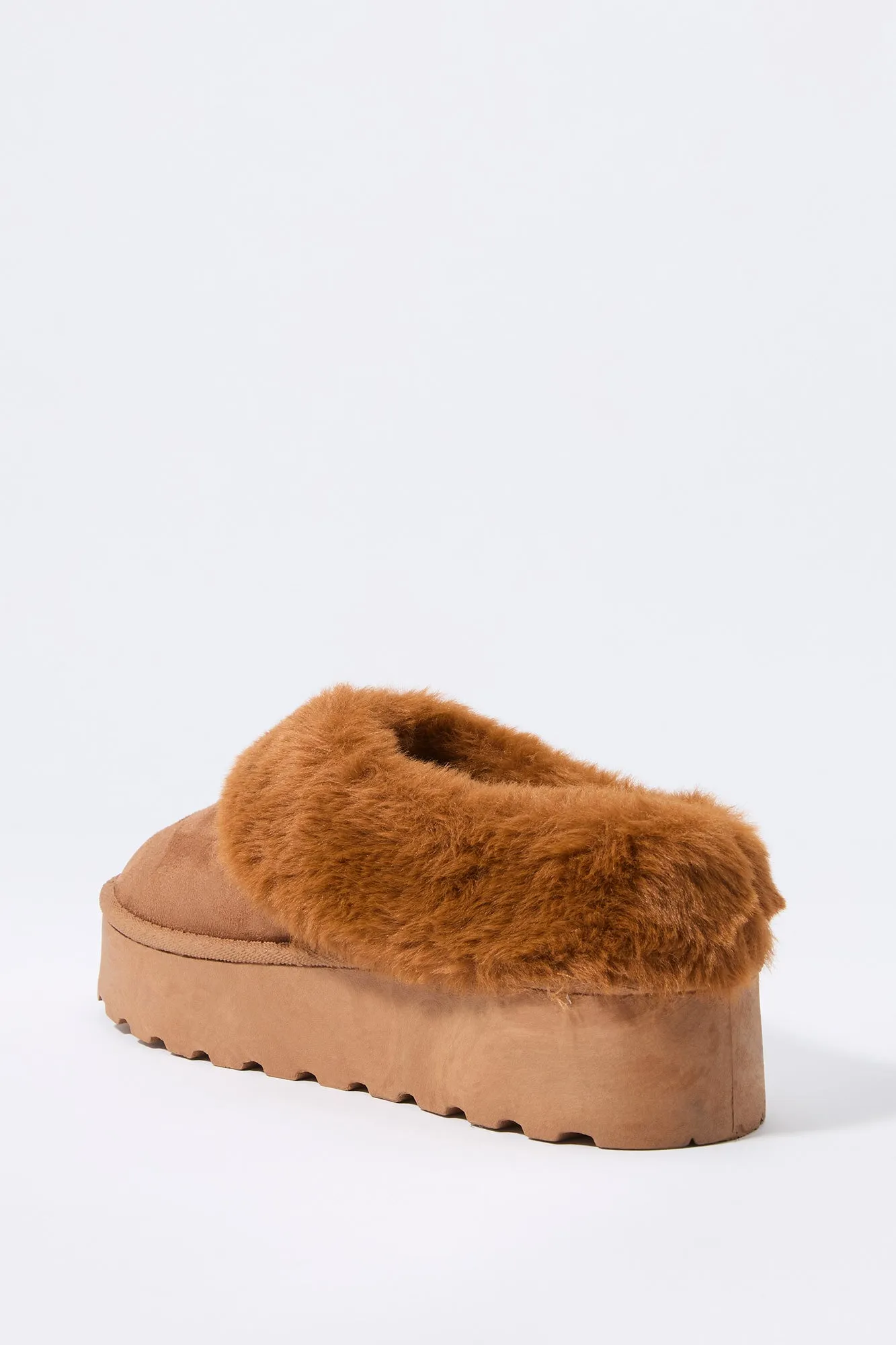 Faux Fur Collared Platform Slipper Bootie
