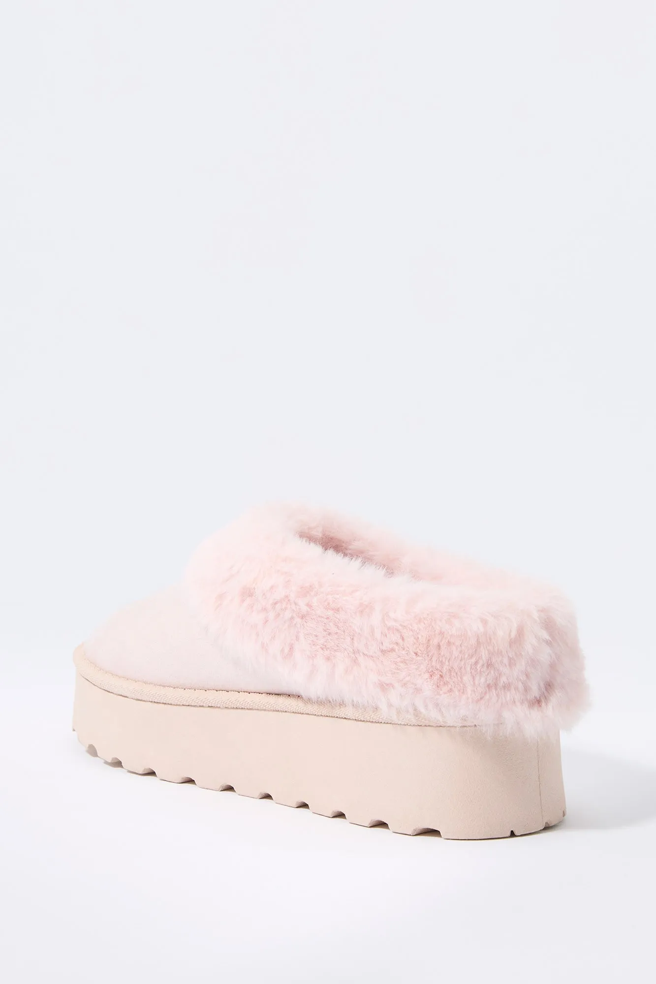 Faux Fur Collared Platform Slipper Bootie