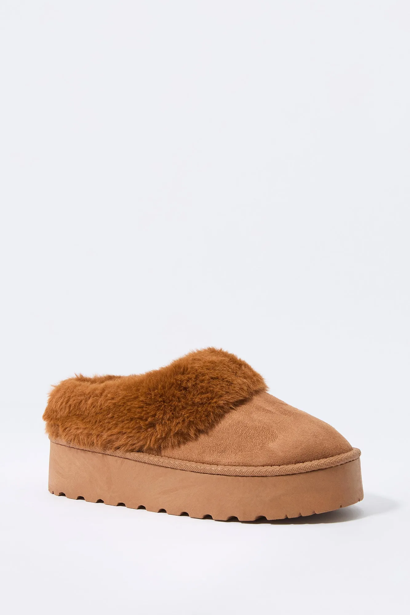 Faux Fur Collared Platform Slipper Bootie