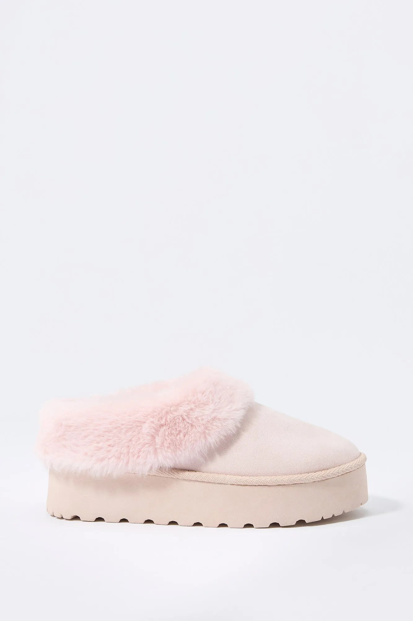 Faux Fur Collared Platform Slipper Bootie