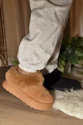 Faux-Fur Platform Slip On Booties