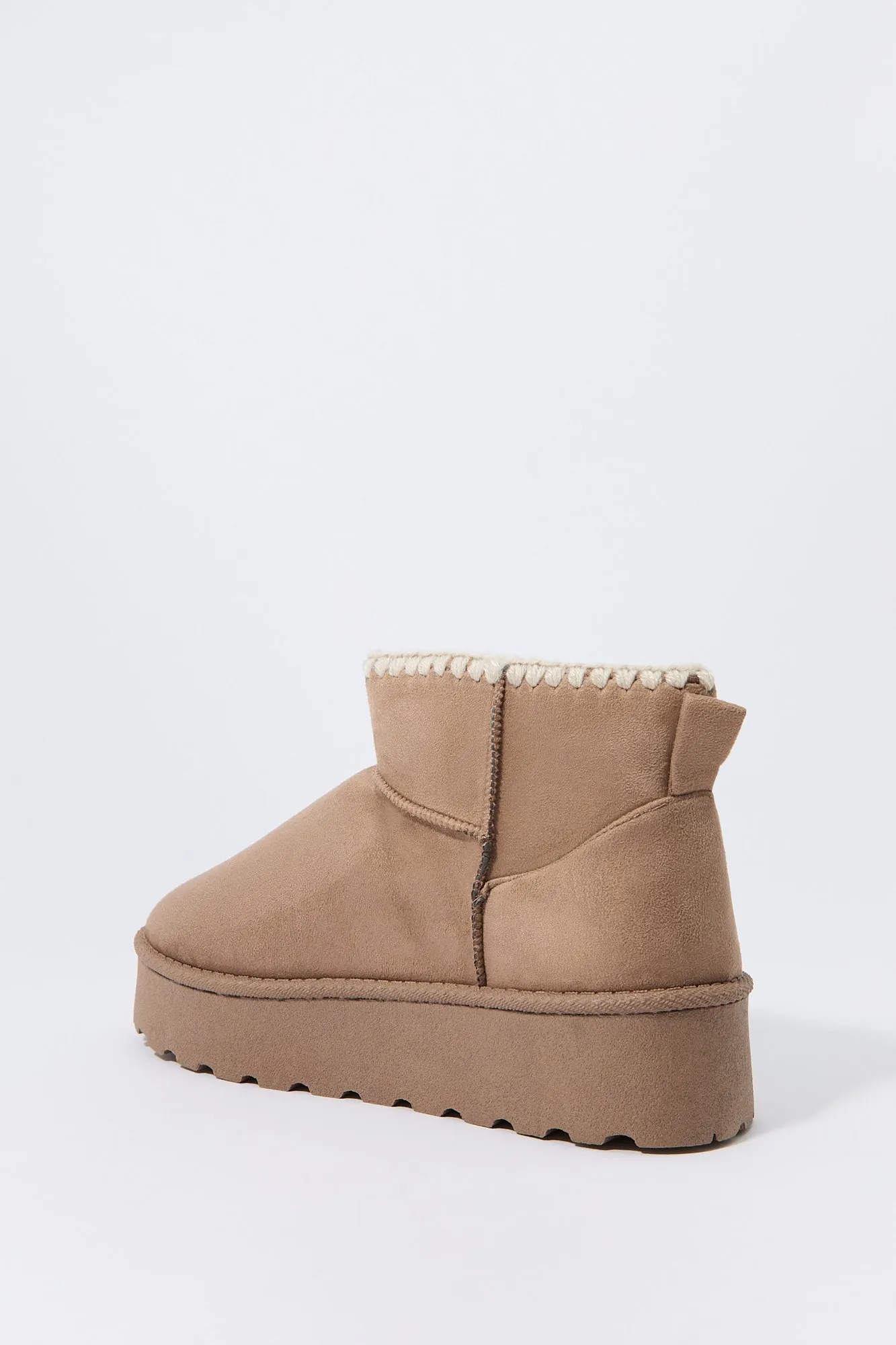 Faux Suede Stitched Edge Platform Booties