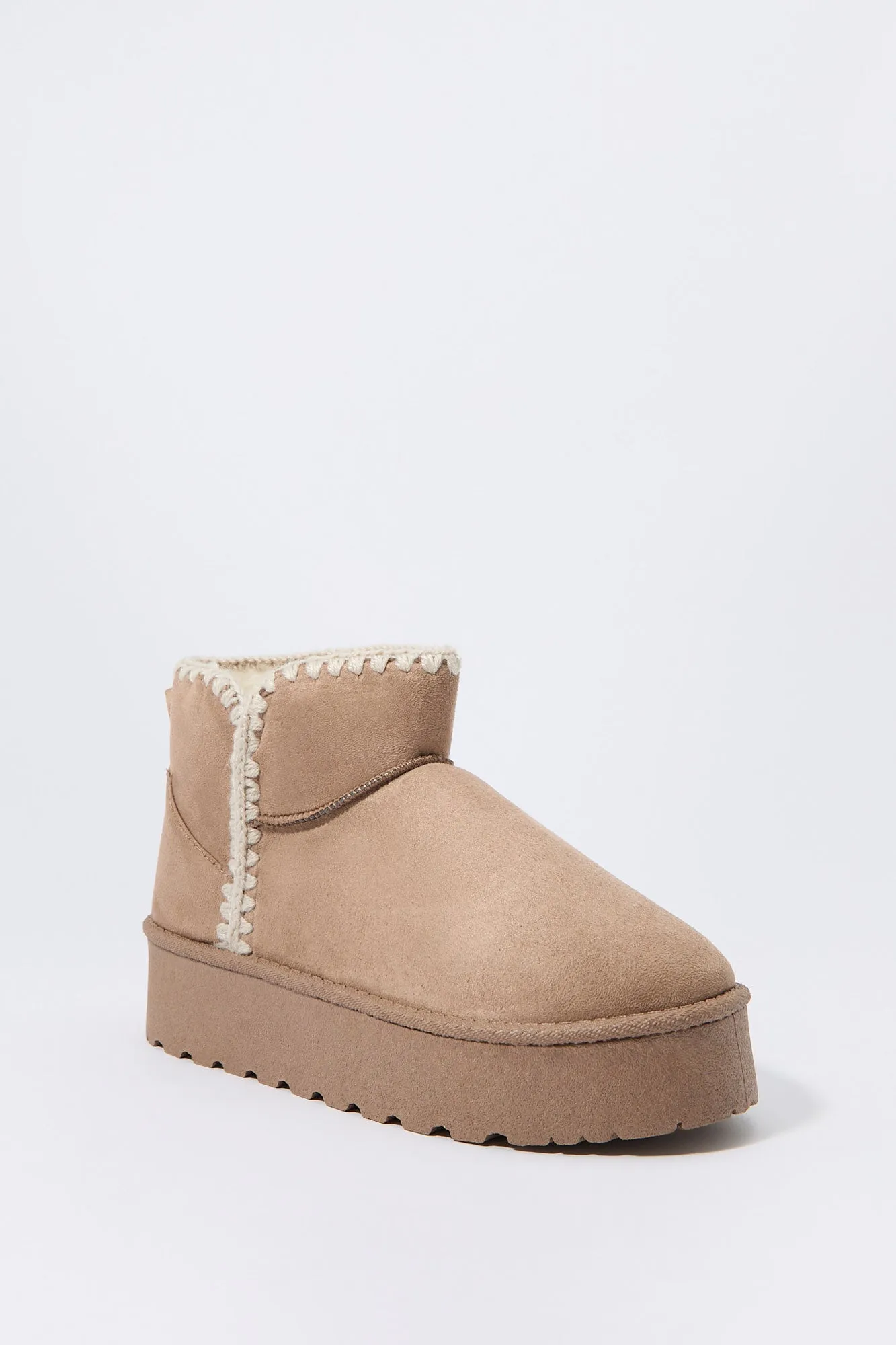 Faux Suede Stitched Edge Platform Booties