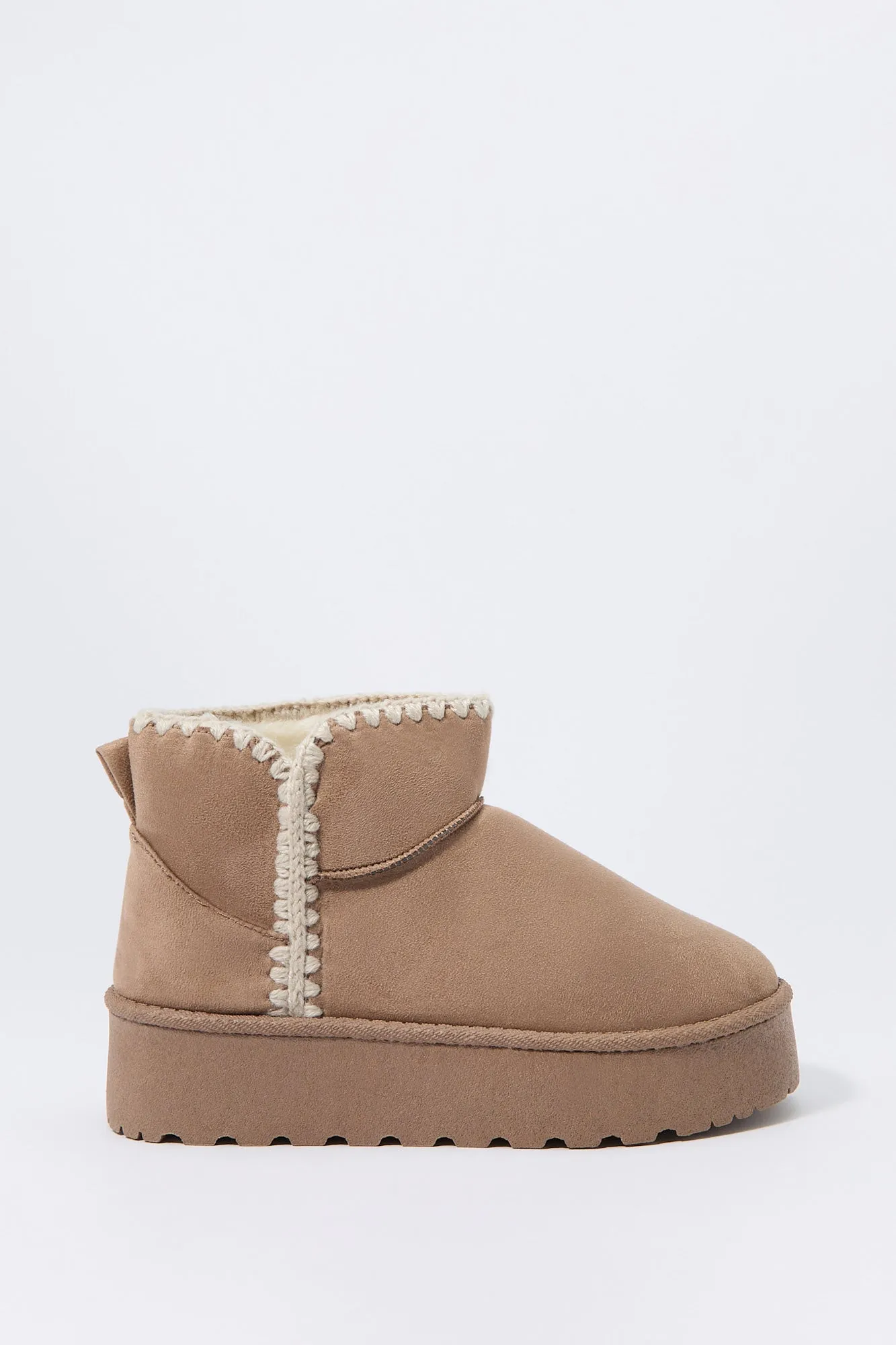 Faux Suede Stitched Edge Platform Booties