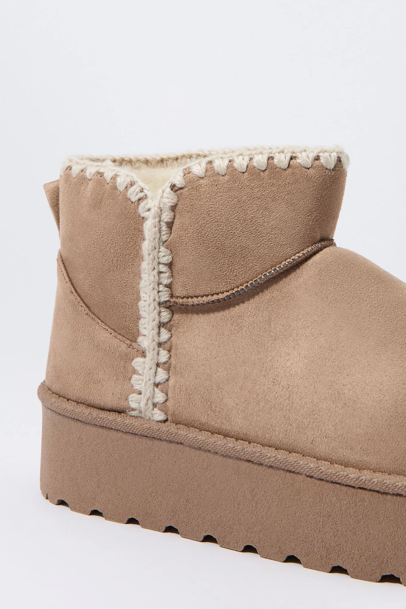 Faux Suede Stitched Edge Platform Booties
