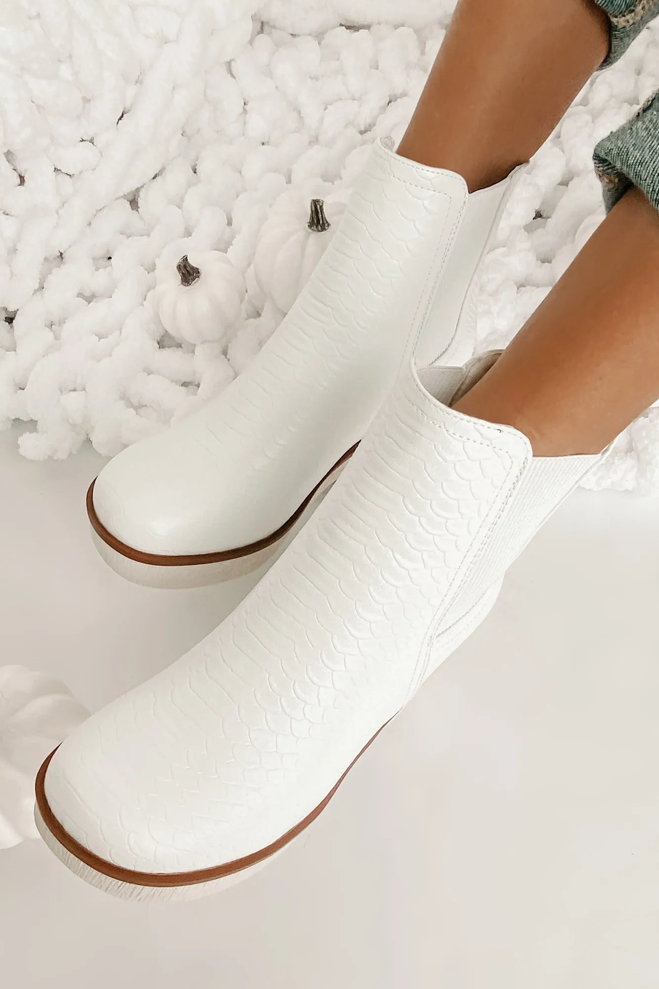 Flashback Favorites Textured Faux Leather Platform Booties (White)