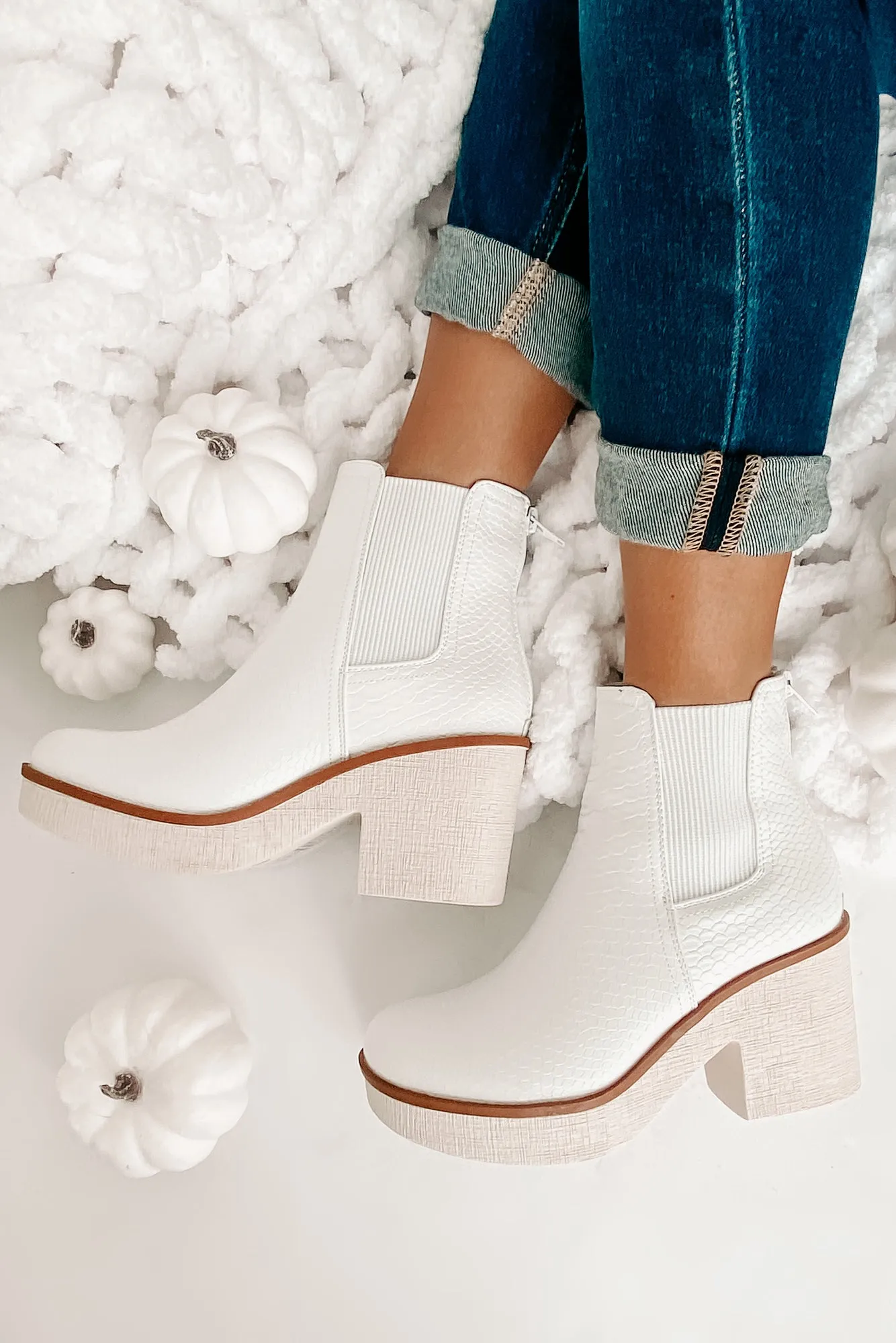 Flashback Favorites Textured Faux Leather Platform Booties (White)