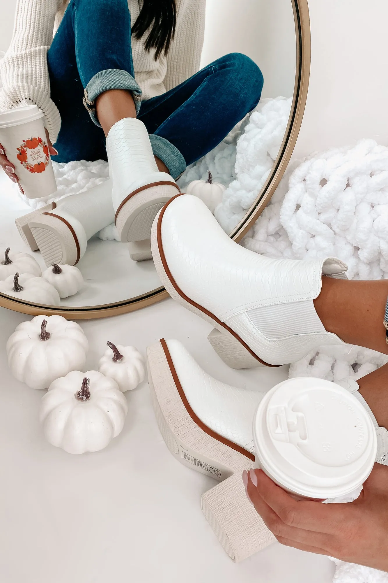 Flashback Favorites Textured Faux Leather Platform Booties (White)