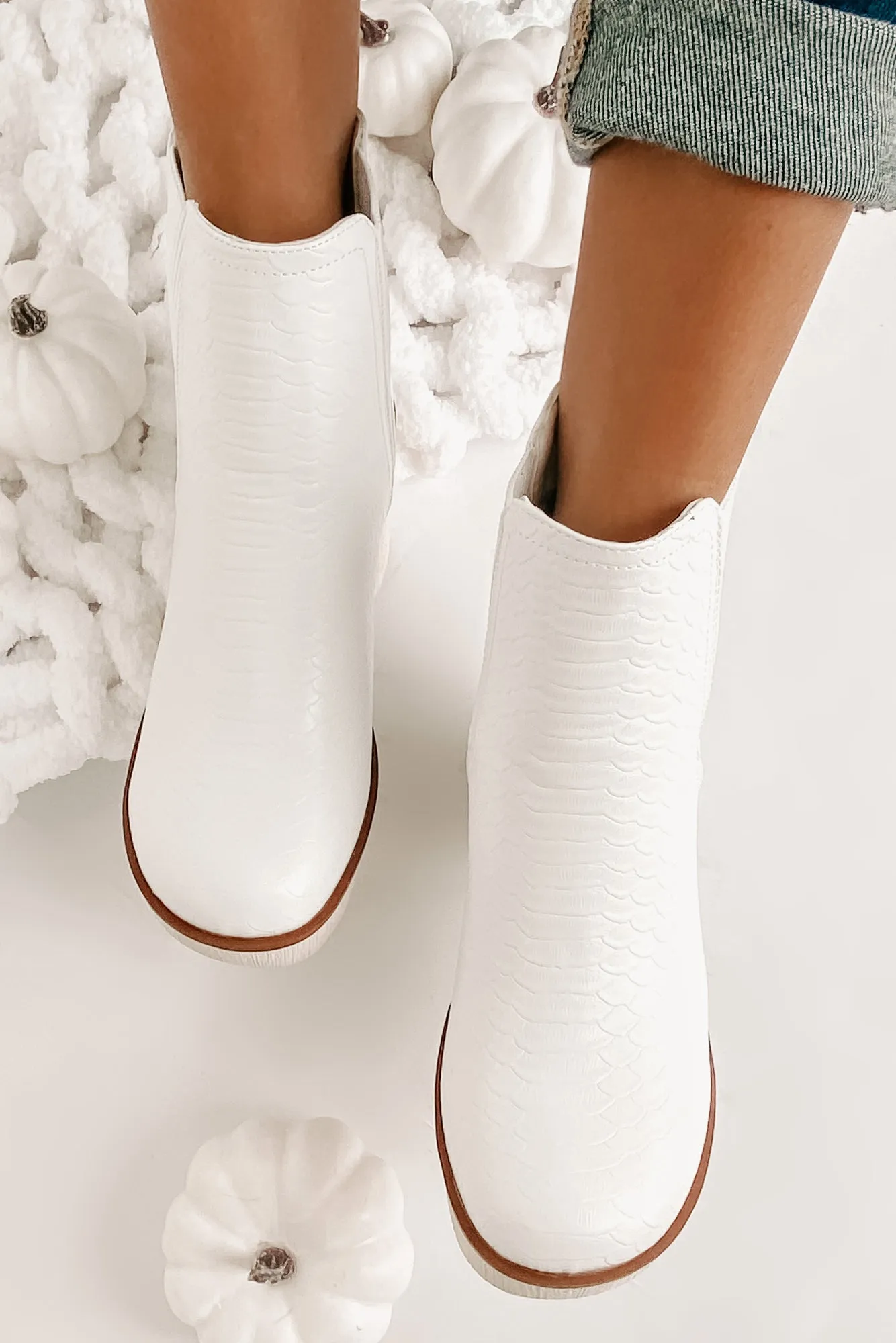 Flashback Favorites Textured Faux Leather Platform Booties (White)