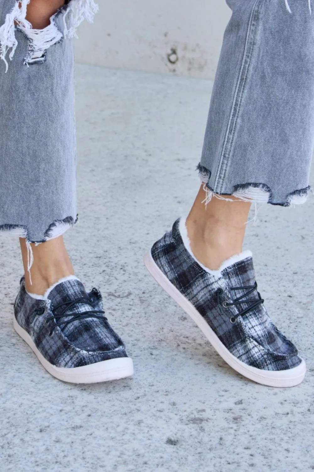Forever Link Plaid Plush Flat Sneakers