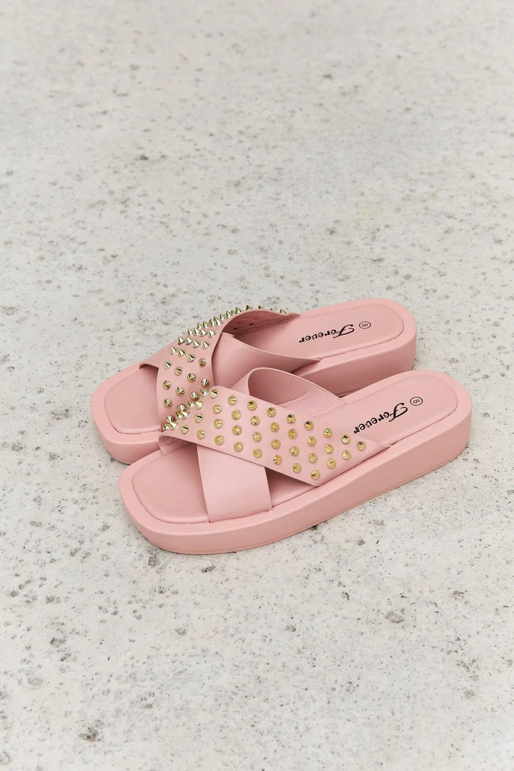Forever Link Studded Cross Strap Sandals in Blush