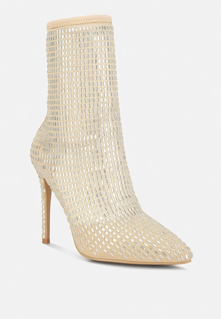 fortunate rhinestones embellished mesh boots
