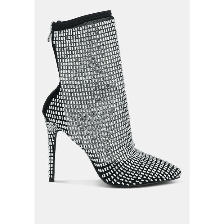 Fortunate Rhinestones Embellished Mesh Boots