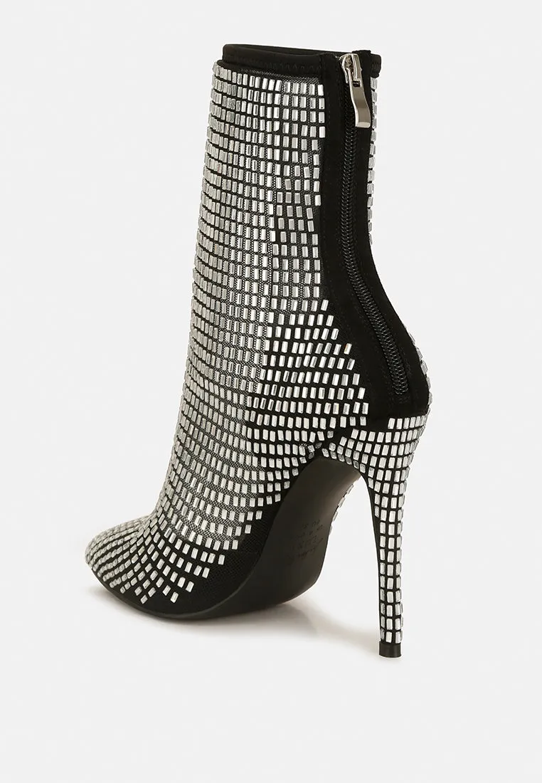 fortunate rhinestones embellished mesh boots