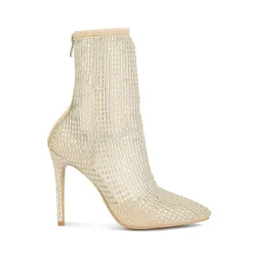 Fortunate Rhinestones Embellished Mesh Boots
