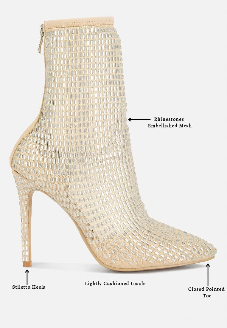 fortunate rhinestones embellished mesh boots