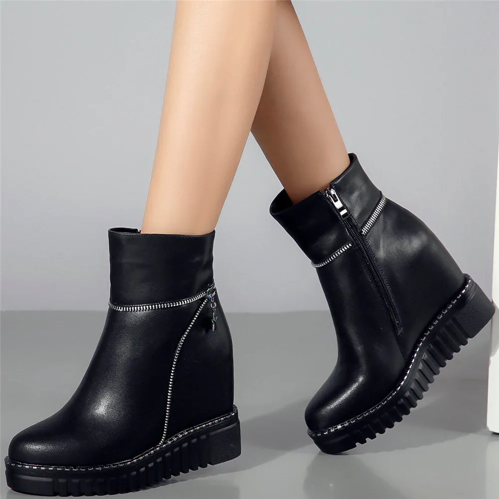 Genuine Leather Platform Booties