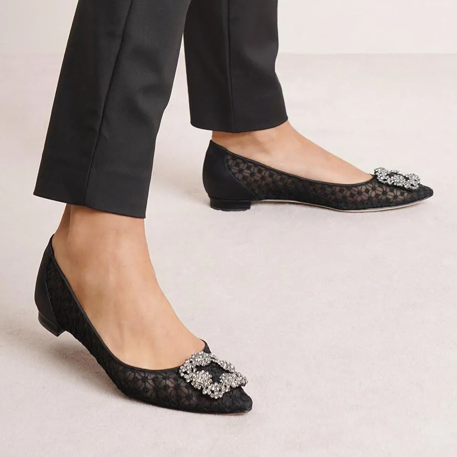 Hangisi flat black lace ballerinas