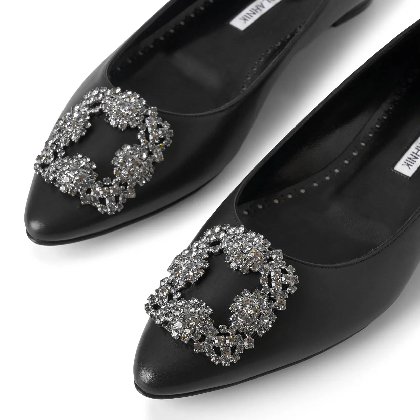 Hangisi flat black leather ballerinas