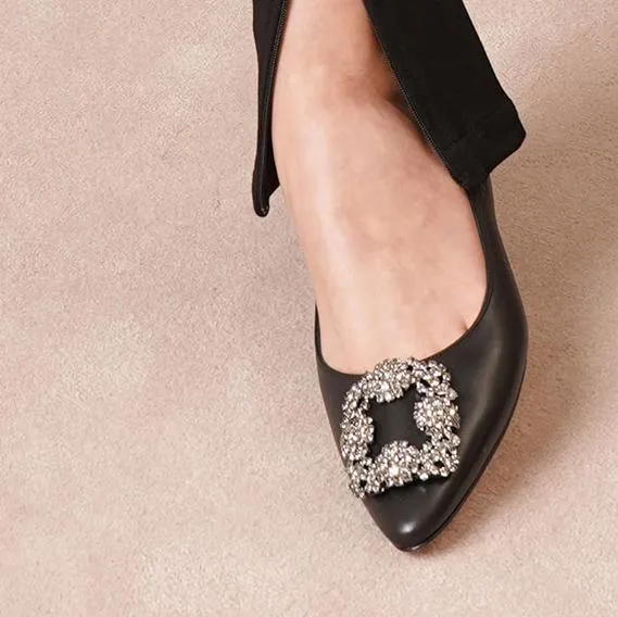 Hangisi flat black leather ballerinas