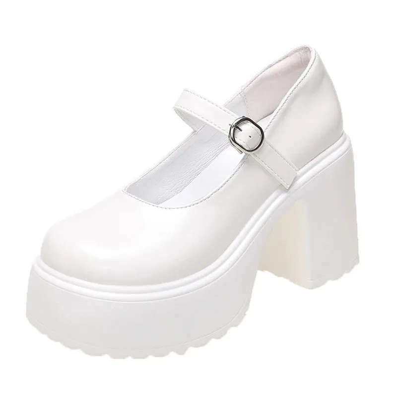 Hnzxzm Fashion White Platform Pumps for Women Super High Heels Buckle Strap Mary Jane Shoes Woman Goth Thick Heeled Party Shoes Ladies