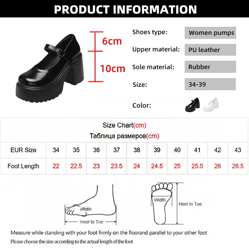 Hnzxzm Fashion White Platform Pumps for Women Super High Heels Buckle Strap Mary Jane Shoes Woman Goth Thick Heeled Party Shoes Ladies