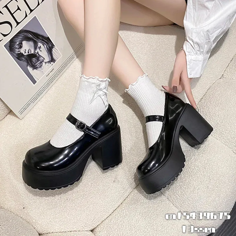 Hnzxzm Fashion White Platform Pumps for Women Super High Heels Buckle Strap Mary Jane Shoes Woman Goth Thick Heeled Party Shoes Ladies