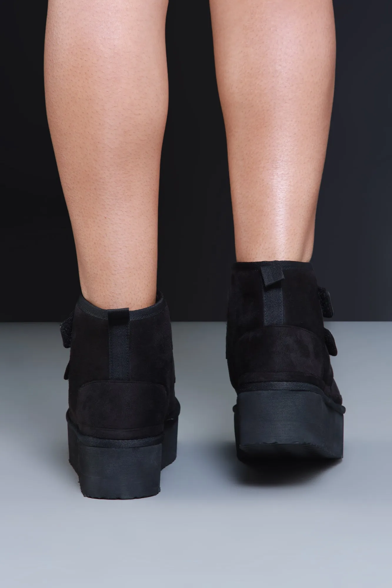 In Awe Platform Suede Velcro Booties - Black