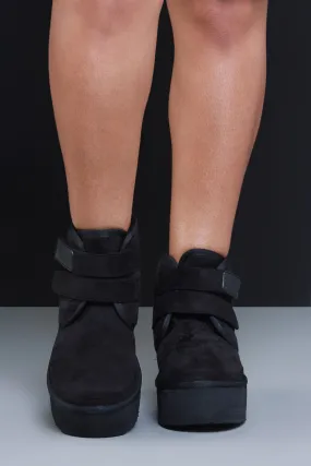 In Awe Platform Suede Velcro Booties - Black