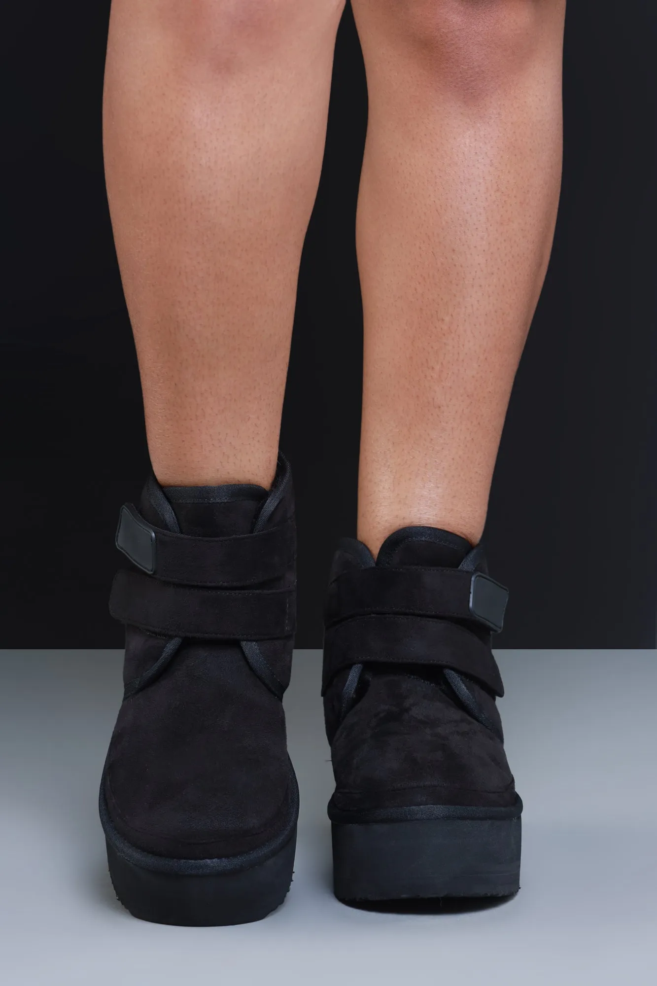 In Awe Platform Suede Velcro Booties - Black
