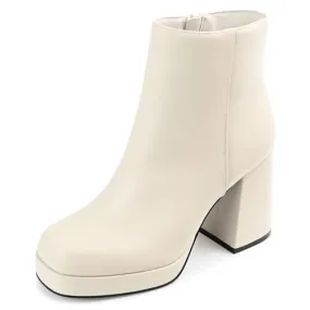 Journee Womens' Mollie Square Toe Platform Ankle Booties, White, 8