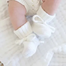 Knit Newborn Bow Booties | Light Ivory