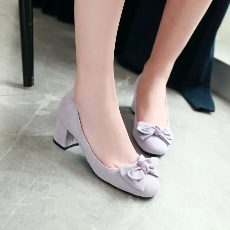 Ladies Sweet Butterfly Knot Suede Thick Heel Middle Heels Woman Pumps
