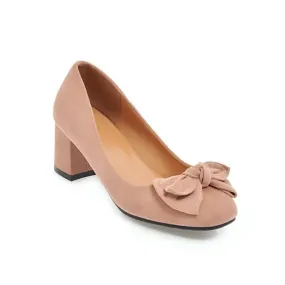 Ladies Sweet Butterfly Knot Suede Thick Heel Middle Heels Woman Pumps
