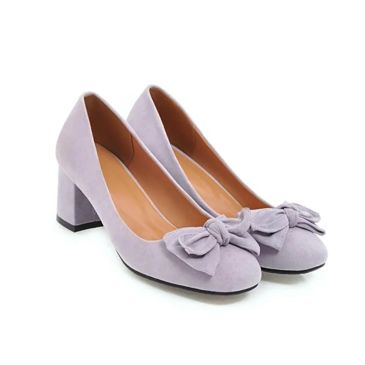 Ladies Sweet Butterfly Knot Suede Thick Heel Middle Heels Woman Pumps