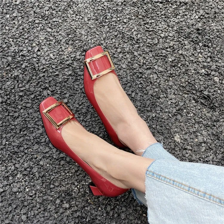 Ladies Thick Heel Square Head Shallow Mouth Buckle Woman Chunky Pumps