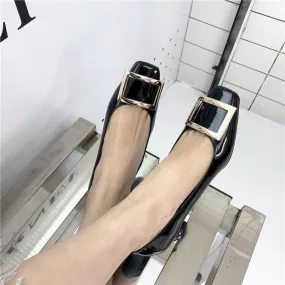 Ladies Thick Heel Square Head Shallow Mouth Buckle Woman Chunky Pumps