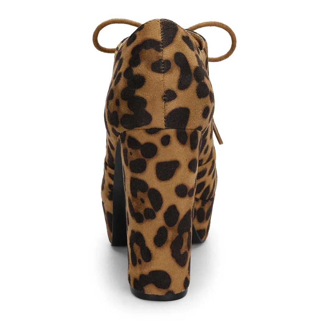 Leopard Print Platform Chunky Heel Lace Up Booties
