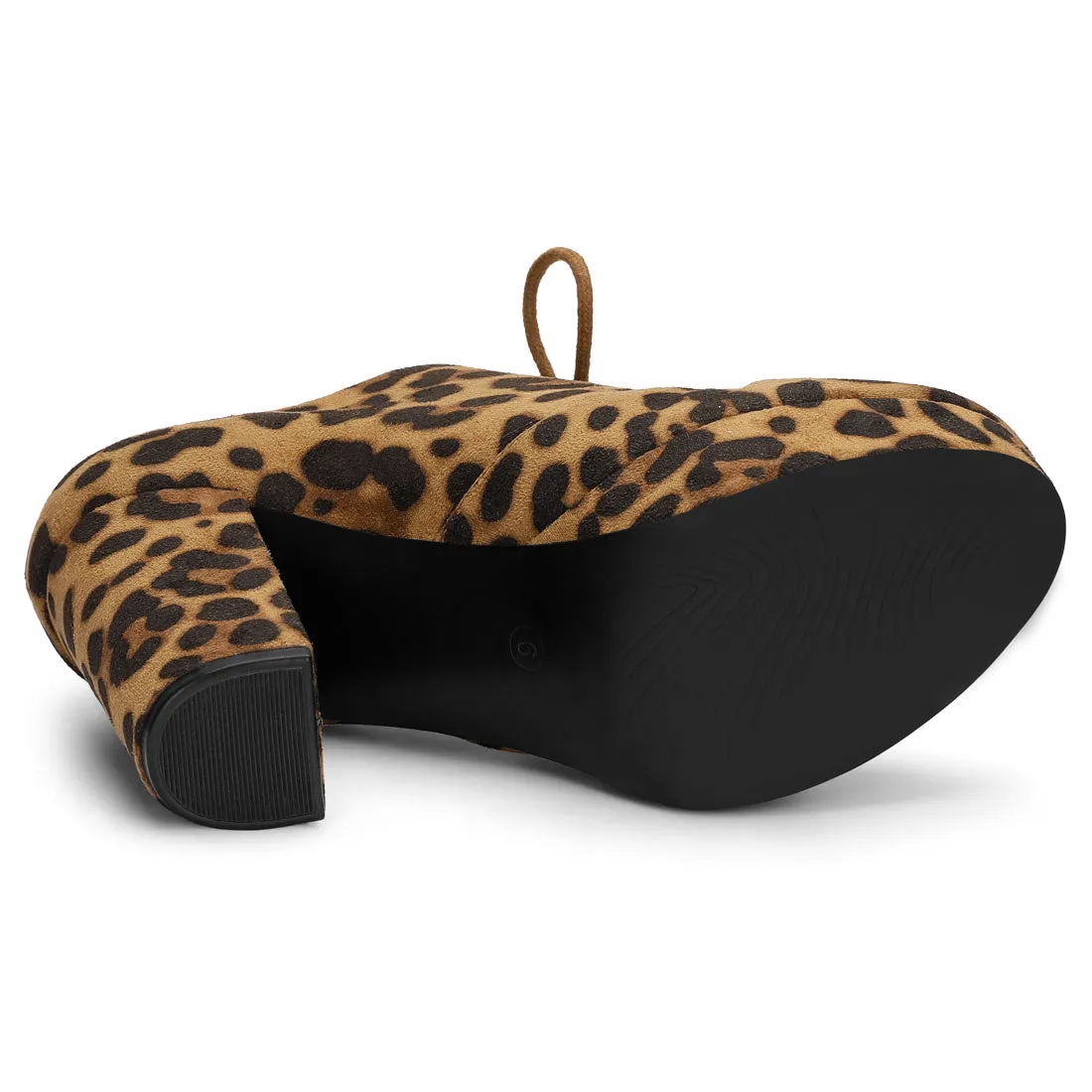 Leopard Print Platform Chunky Heel Lace Up Booties