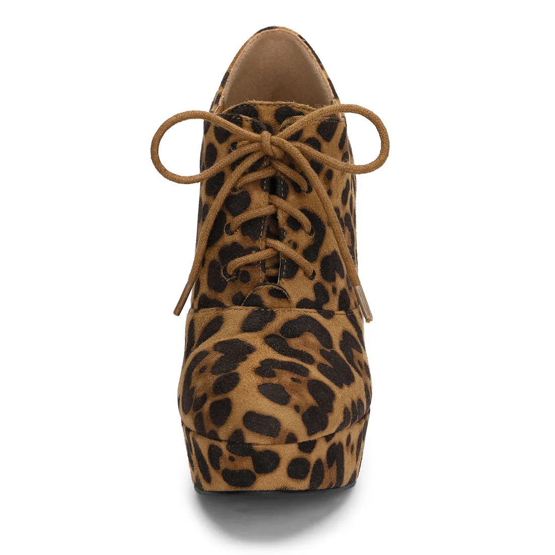 Leopard Print Platform Chunky Heel Lace Up Booties