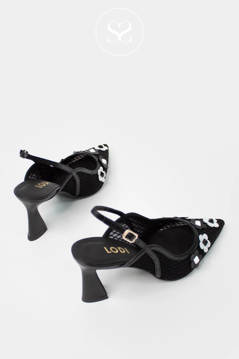 LODI RASERIA - BLACK & WHITE WOVEN SLING BACK HEELS