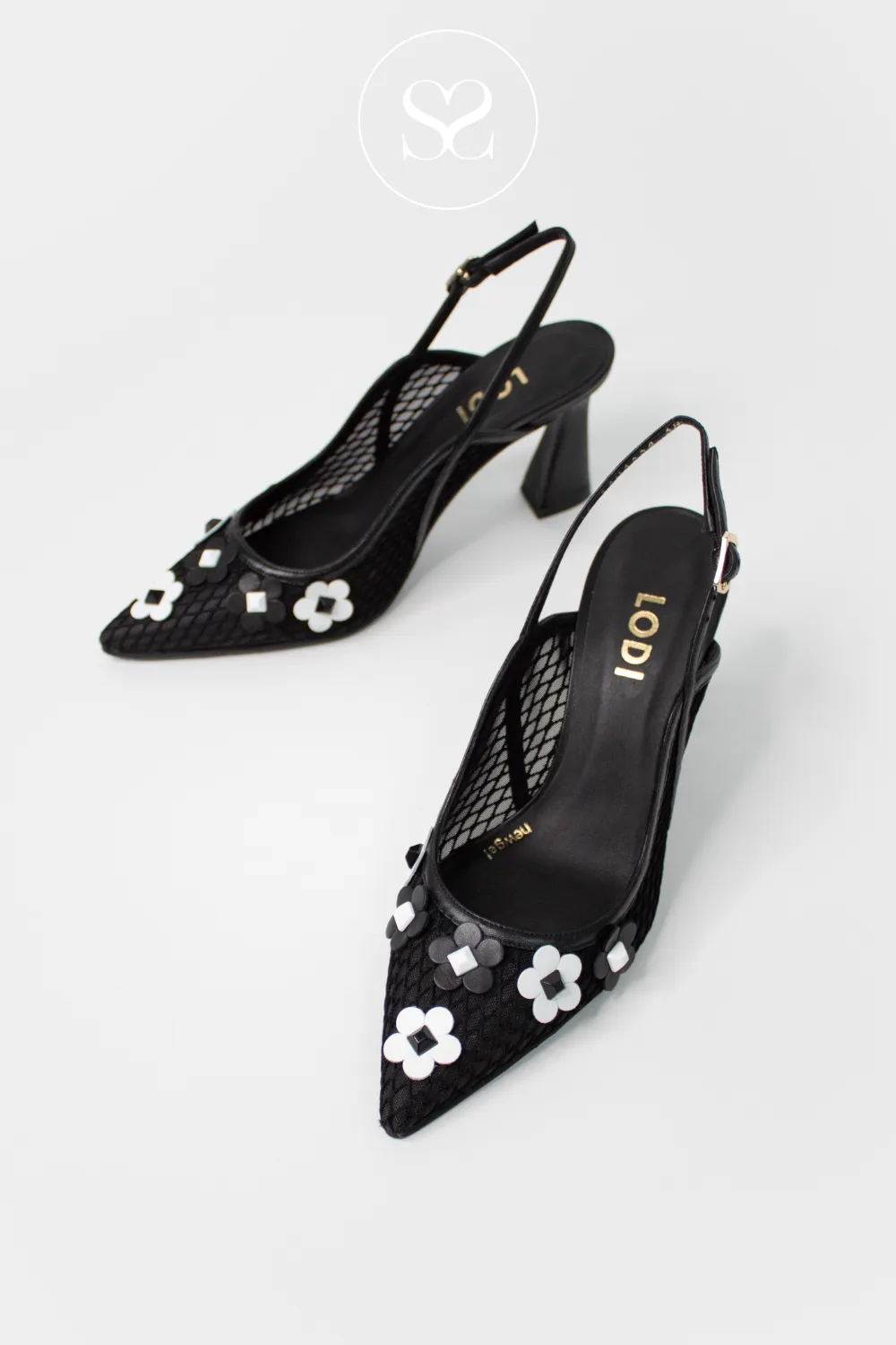 LODI RASERIA - BLACK & WHITE WOVEN SLING BACK HEELS