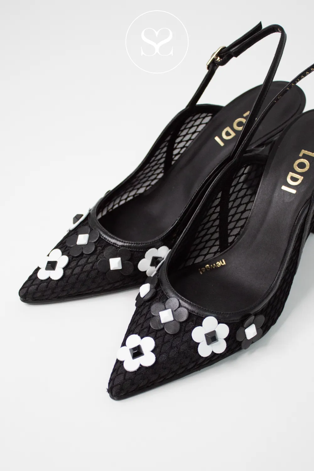LODI RASERIA - BLACK & WHITE WOVEN SLING BACK HEELS