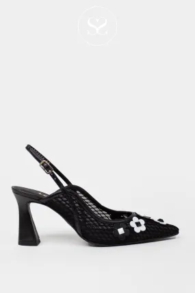 LODI RASERIA - BLACK & WHITE WOVEN SLING BACK HEELS